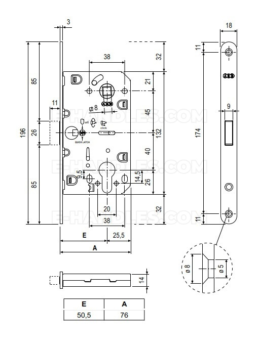 Zamek magnetyczny na wkładkę 85/50 mosiądzowany F18 AGB B061035003 Mediana POLARIS 2XT, symbol B061035003